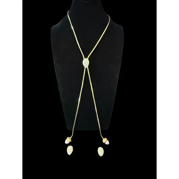 Vintage Acorn Gold-Tone Pendant Necklace & Matching Crystal Stud Earrings Set - Picture 2 of 9